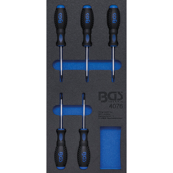 BGS 4076 Werkstattwageneinlage 1/3: Schraubendreher T-Profil (für Torx) | 5-tlg.
