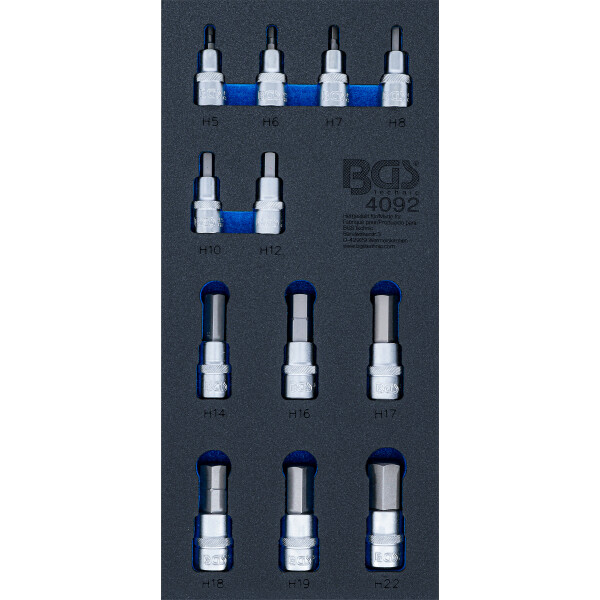 BGS 4092 Werkstattwageneinlage 1/3: Bit-Einsatz-Satz | Innensechskant | 12,5 mm (1/2") | 12-tlg.