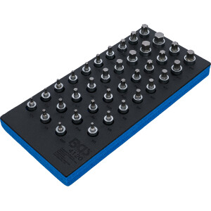 BGS 4120 Werkstattwageneinlage 1/3: Bit-Einsatz-Satz | Antrieb Innenvierkant 12,5 mm (1/2") | Innensechskant, T-Profil (für Torx), Innenvielzahn (für XZN), Keil-Profil (für RIBE) | 36-tlg.