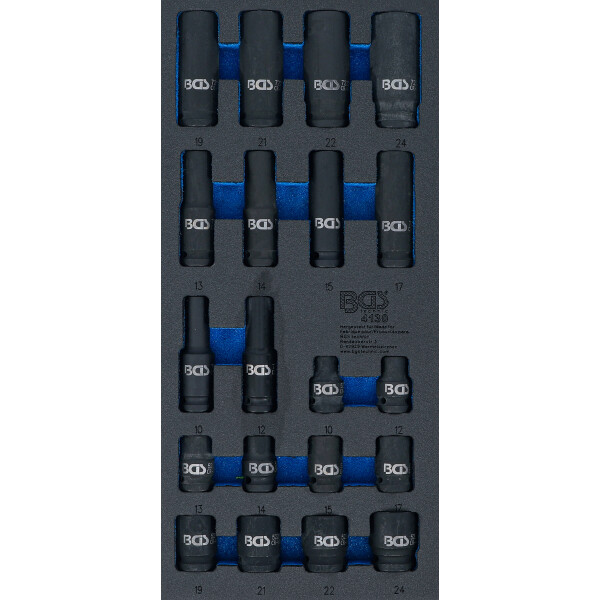 BGS 4130 Werkstattwageneinlage 1/3: Kraft-Steckschlüssel-Einsätze Sechskant | 12,5 mm (1/2") | 10 - 24 mm | 20-tlg.
