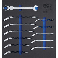 BGS 4195 Werkstattwageneinlage 2/3: Ratschenring-Maulschlüssel-Satz | abwinkelbar | SW 8 - 19 mm | 12-tlg.