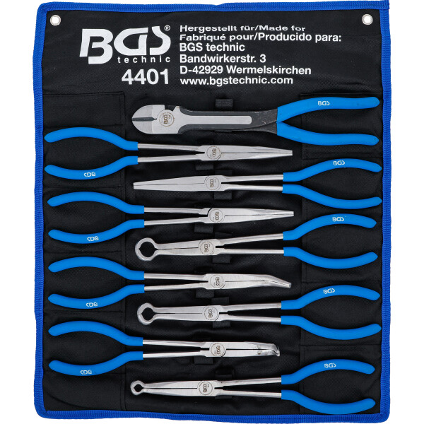 BGS 4401 Langbeck- / Flach- und Zündkerzen-Stecker-Zangen-Satz | extra lang | 9-tlg.