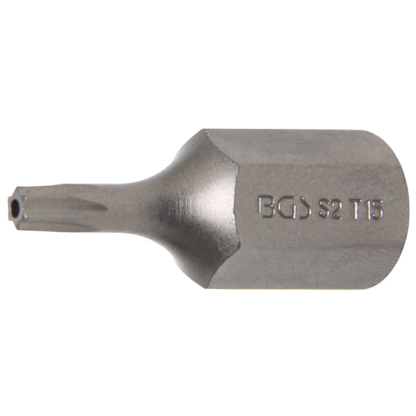 BGS 4615 Bit | Länge 30 mm | Antrieb Außensechskant 10 mm (3/8") | T-Profil (für Torx) mit Bohrung T15