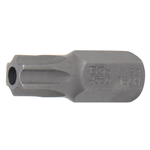 BGS 4650 Bit | Länge 30 mm | Antrieb Außensechskant 10 mm (3/8") | T-Profil (für Torx) mit Bohrung T50