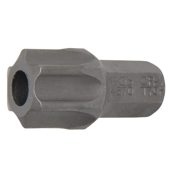 BGS 4670 Bit | Länge 30 mm | Antrieb Außensechskant 10 mm (3/8") | T-Profil (für Torx) mit Bohrung T70