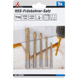 BGS Diy 50795 HSS-Fräsbohrer-Satz | titan-nitriert | 3 - 8 mm | 5-tlg.