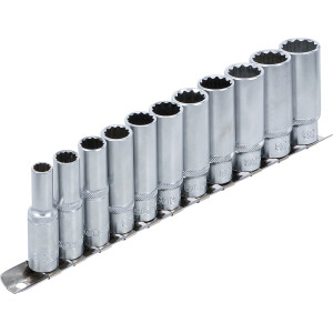 BGS 5252 Steckschlüssel-Einsatz-Satz Zwölfkant, tief | Antrieb Innenvierkant 10 mm (3/8") | SW 8 - 19 mm | 11-tlg.