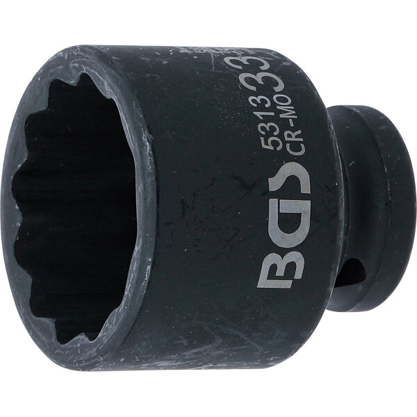 BGS 5313 Kraft-Steckschlüssel-Einsatz Zwölfkant | Antrieb Innenvierkant 12,5 mm (1/2") | SW 33 mm