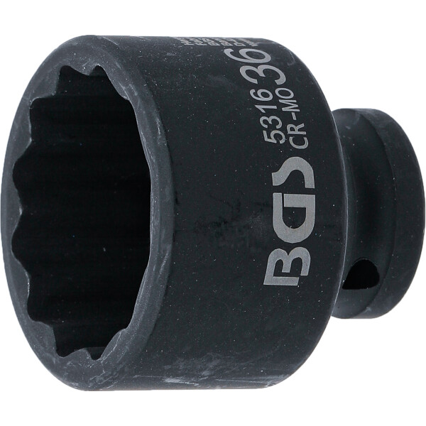 BGS 5316 Kraft-Steckschlüssel-Einsatz Zwölfkant | Antrieb Innenvierkant 12,5 mm (1/2") | SW 36 mm