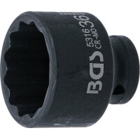 BGS 5316 Kraft-Steckschlüssel-Einsatz Zwölfkant | Antrieb Innenvierkant 12,5 mm (1/2") | SW 36 mm