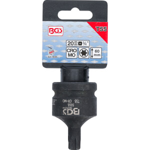 BGS 5555 Kraft-Bit-Einsatz | Länge 60 mm | Antrieb Innenvierkant 20 mm (3/4") | T-Profil (für Torx) T55