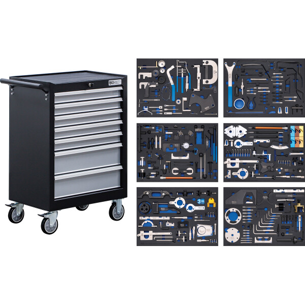 BGS 6076 Werkstattwagen | 7 Schubladen | Motor-Einstellwerkzeug-Sätze | 223-tlg.
