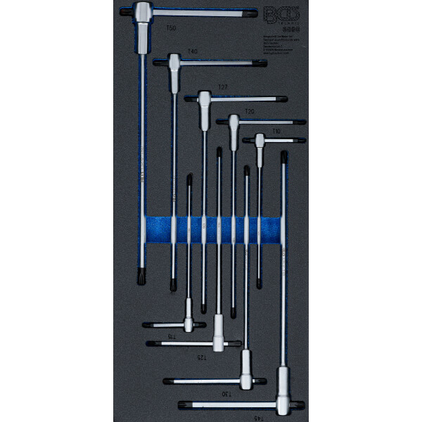 BGS 6090 Werkstattwageneinlage 1/3: Schraubendreher-Satz mit T-Gleitgriff | T-Profil (für Torx) | T10 - T50 | 9-tlg.