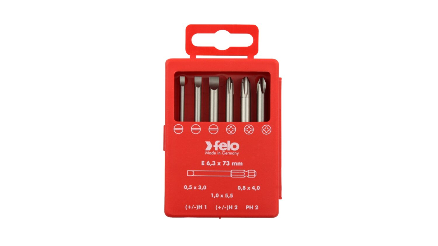 Felo Bit-Box Profi E 6,3 x 73 mm 6-tlg. SL/H/PH Felo - Profi Bit-Box Industrie, E 6,3 x 73 mm, 6-tlg.