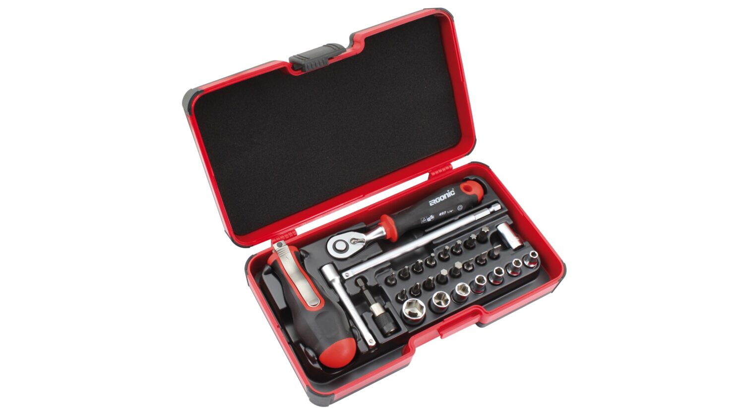 Felo XL-Strongbox smart Evo 29-tlg. SL/PH/PZ/TORX®/HEX/SW/BH/MS Felo - smart Evo - Werkzeugsatz mit ERGONIC Ratsche, Steckschlüsseleinsätzen, Bits und Zubehör in XL-Strongbox, 29-tlg.