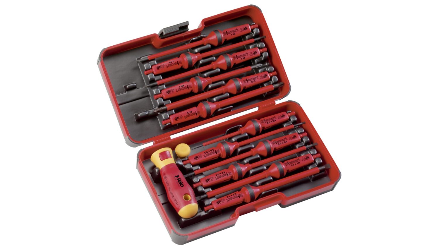 Felo XL-Strongbox E-smart VDE 14-tlg. SL/PH/PZ/TORX® Felo - E-smart VDE - patentierter Wechselklingen Satz in XL-Strongbox, 14-tlg.