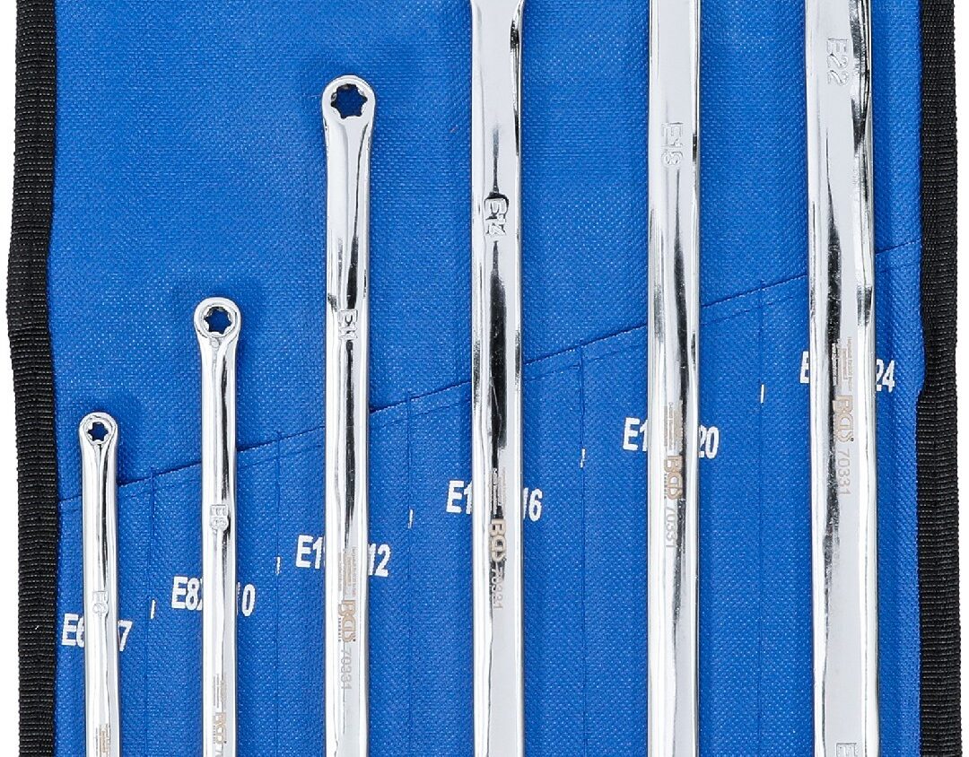 BGS 70331 Doppel-Ringschlüssel-Satz mit E-Profil-Ringköpfen | extra lang | SW E6 x E7 - E22 x E24 | 6-tlg.