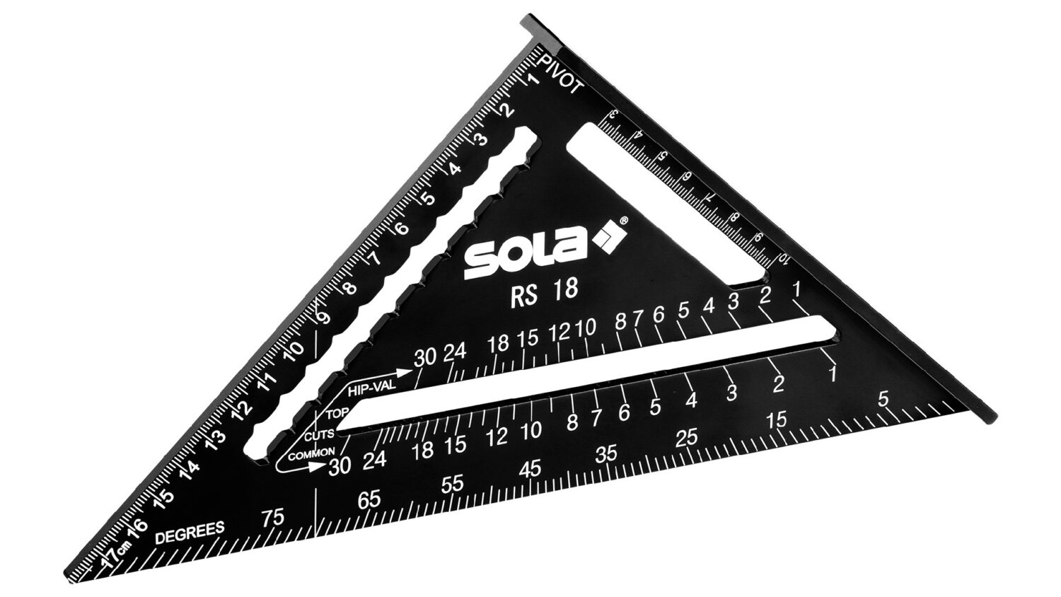 Sola Sparrenwinkel RS 18 schwarz besch., mit Dachsparrenmesser, 185x260mm
