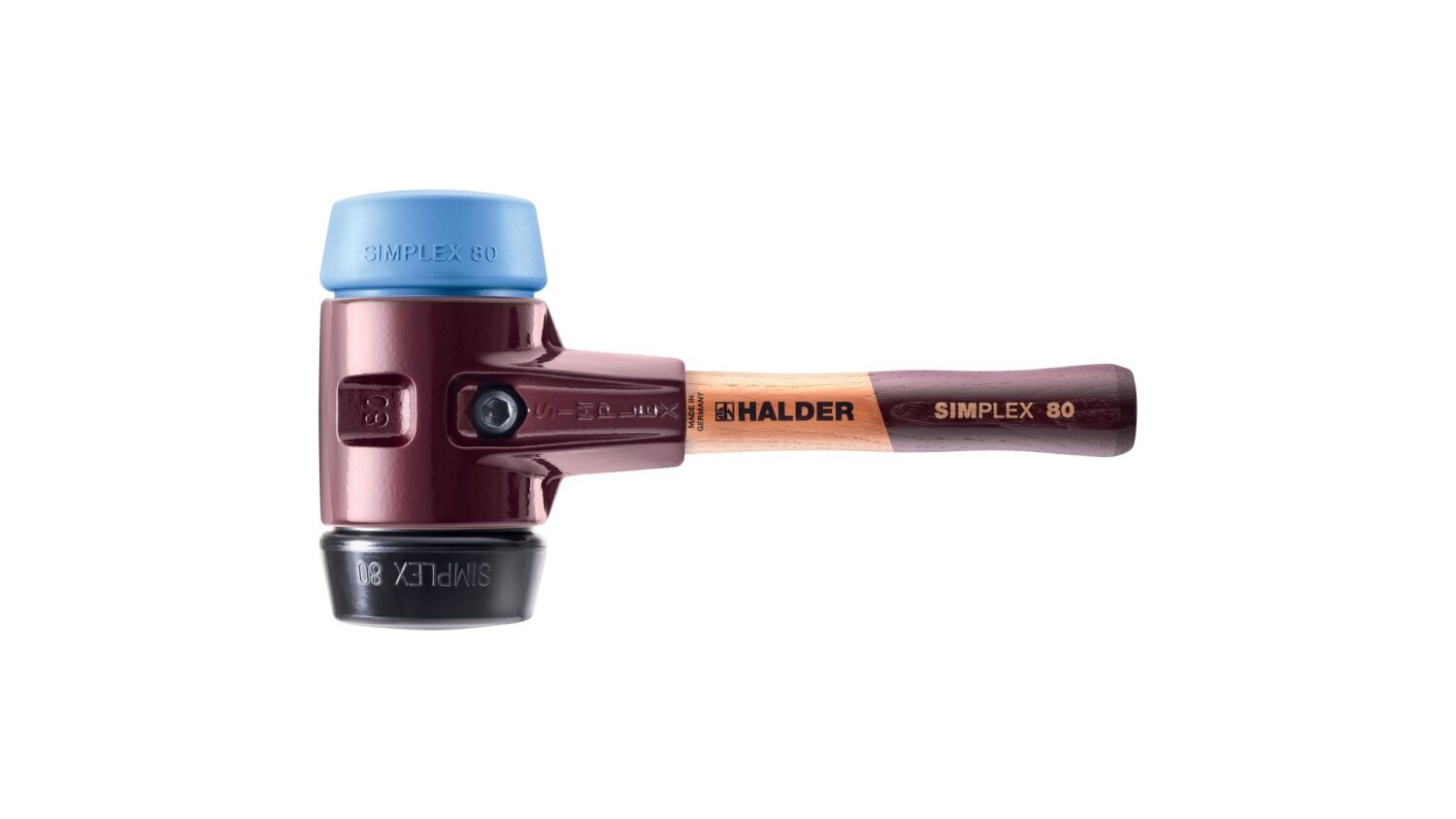 SIMPLEX-Schonhammer, TPE-soft / Gummikomposition; mit Tempergussgehäuse und hochwertigem extra kurzen Holzstiel | D=80 mm / Stielausführung=extra kurz | 3012.082