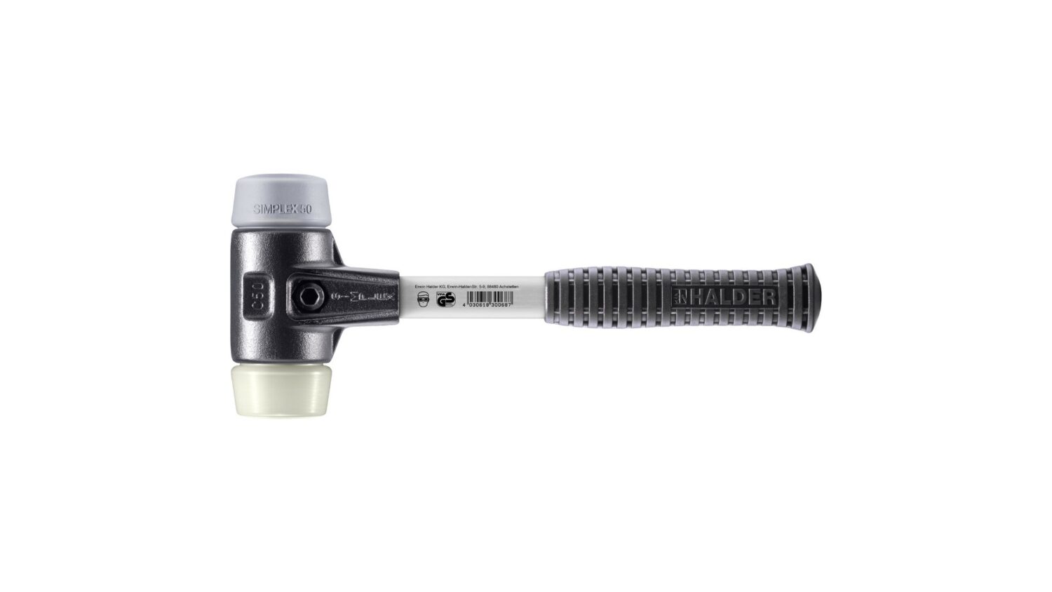 SIMPLEX-Schonhammer, TPE-mid / Nylon; mit verstärktem Tempergussgehäuse und Fiberglasstiel | D=50 mm | 3738.050