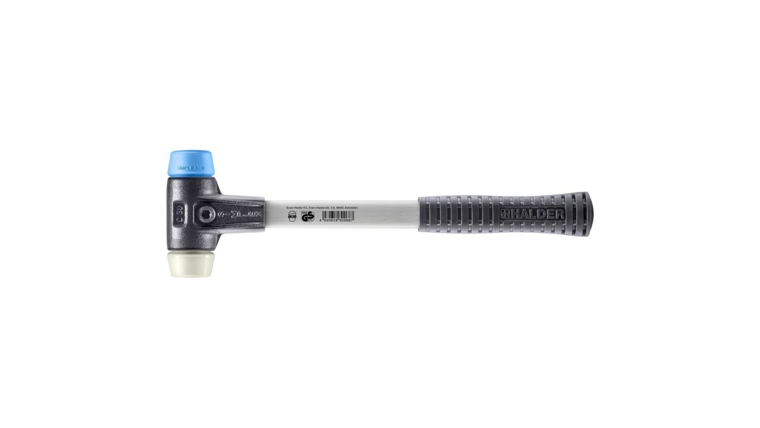 SIMPLEX-Schonhammer, TPE-soft / Nylon; mit verstärktem Tempergussgehäuse und Fiberglasstiel | D=30 mm | 3718.030