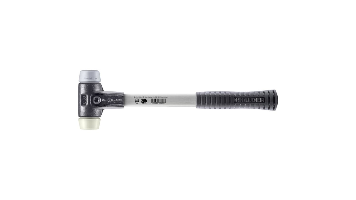 SIMPLEX-Schonhammer TPE-mid / Nylon; mit verstärktem Tempergussgehäuse und Fiberglasstiel | D=30 mm | 3738.030