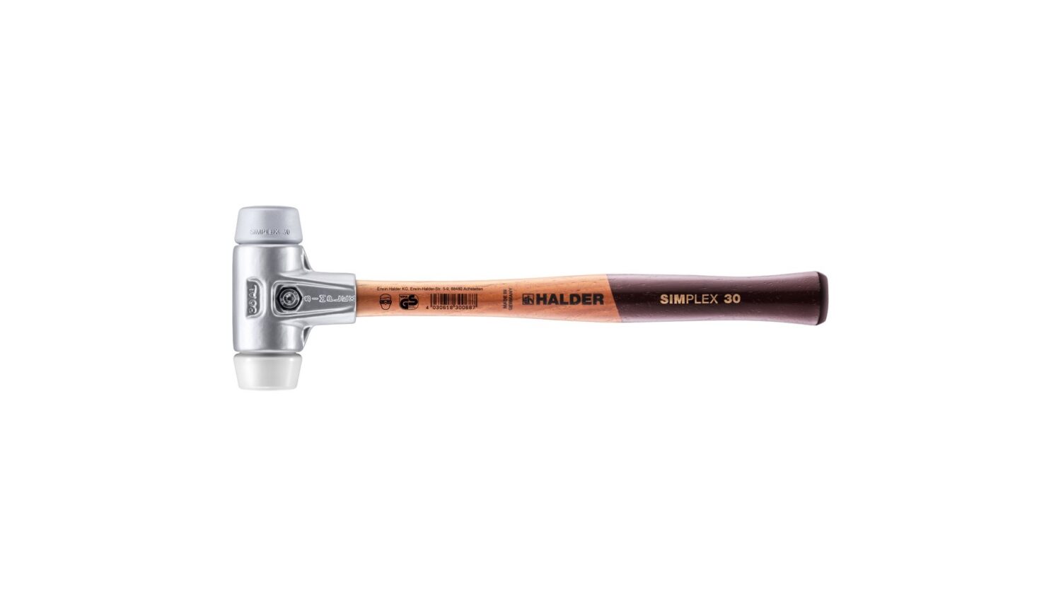 SIMPLEX-Schonhammer, TPE-mid / Superplastik; mit Aluminiumgehäuse und hochwertigem Holzstiel | D=30 mm | 3137.030