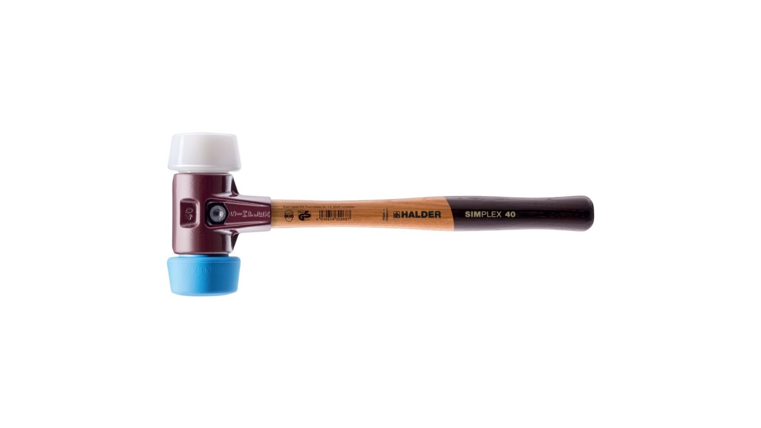 SIMPLEX-Schonhammer, 50:40, TPE-soft / Superplastik; mit Tempergussgehäuse und hochwertigem Holzstiel | D=50 mm | 3017.051