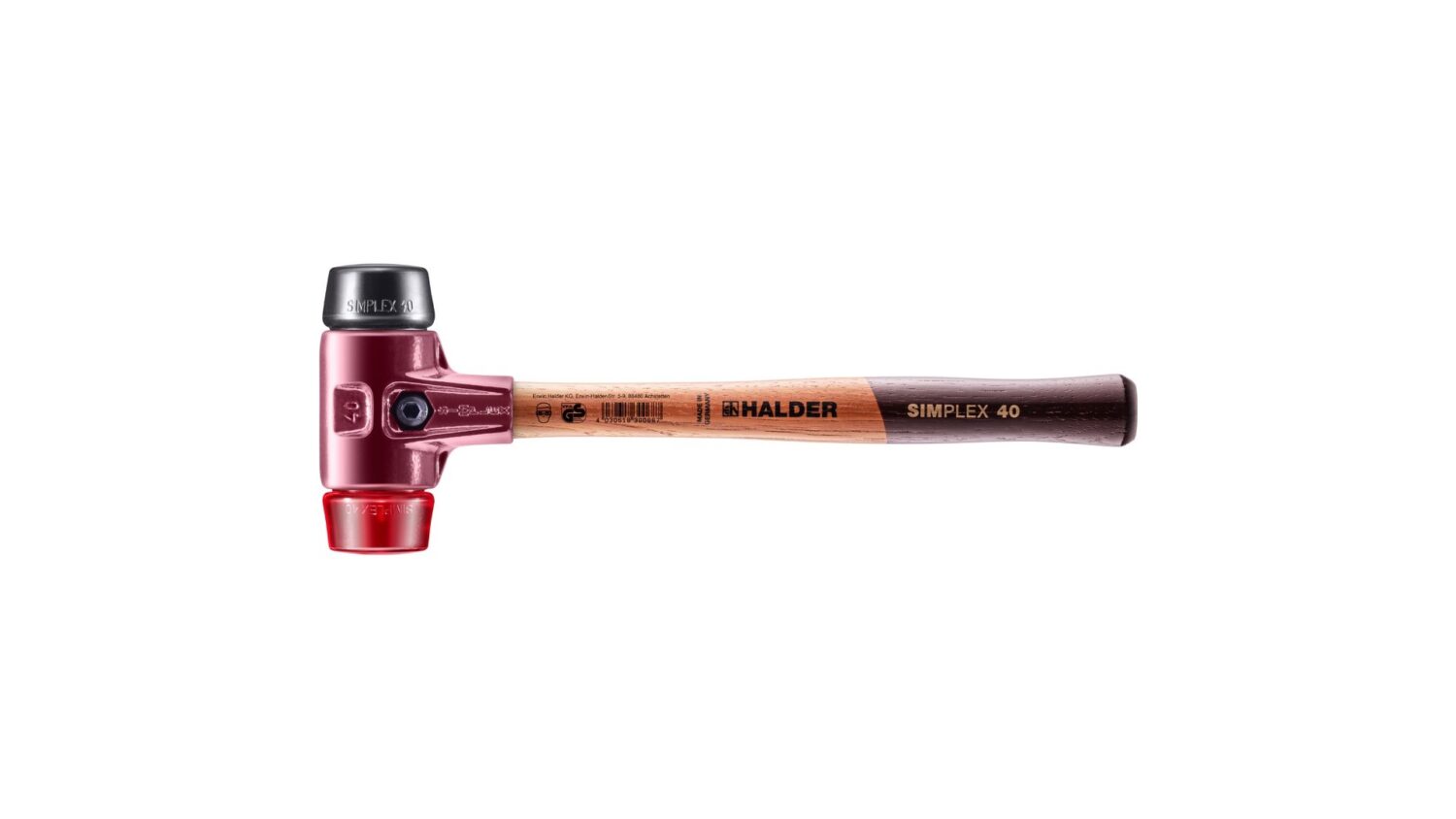 SIMPLEX-Schonhammer, Gummikomposition / Plastik; mit Tempergussgehäuse und hochwertigem Holzstiel | D=40 mm | 3026.040