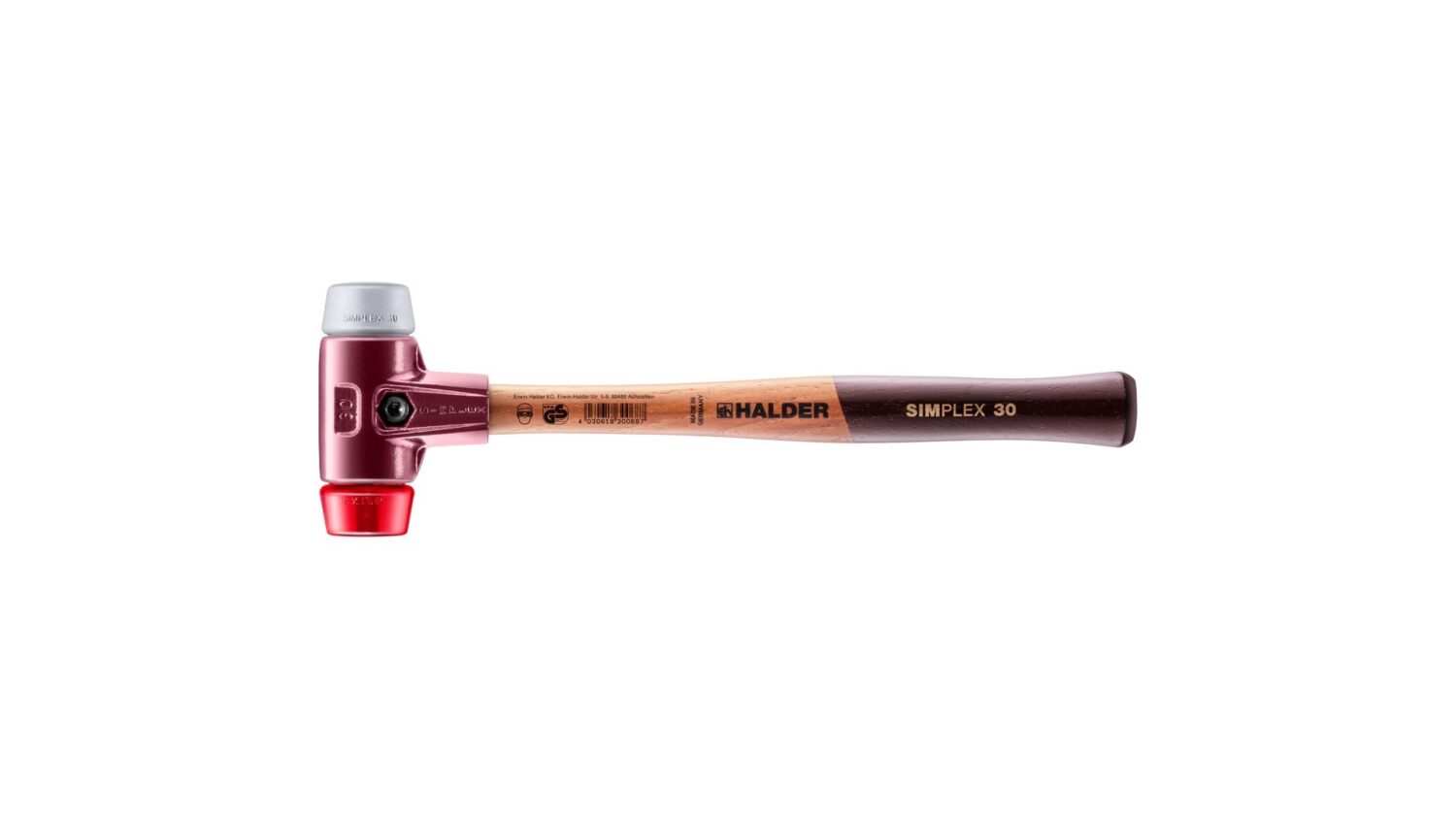 SIMPLEX-Schonhammer, TPE-mid / Plastik; mit Tempergussgehäuse und hochwertigem Holzstiel | D=30 mm | 3036.030