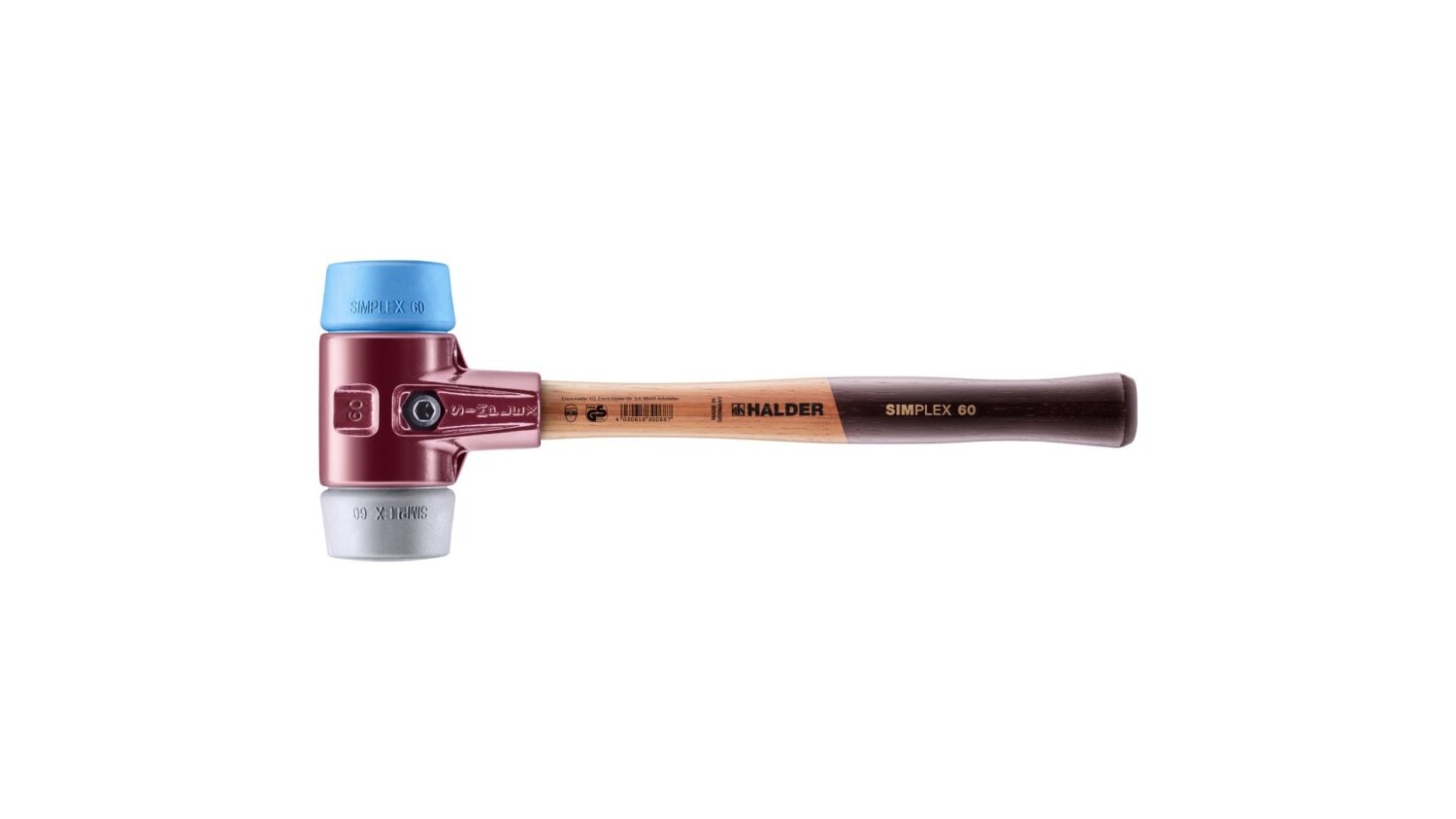SIMPLEX-Schonhammer, TPE-soft / TPE-mid; mit Tempergussgehäuse und hochwertigem Holzstiel | D=60 mm | 3013.060