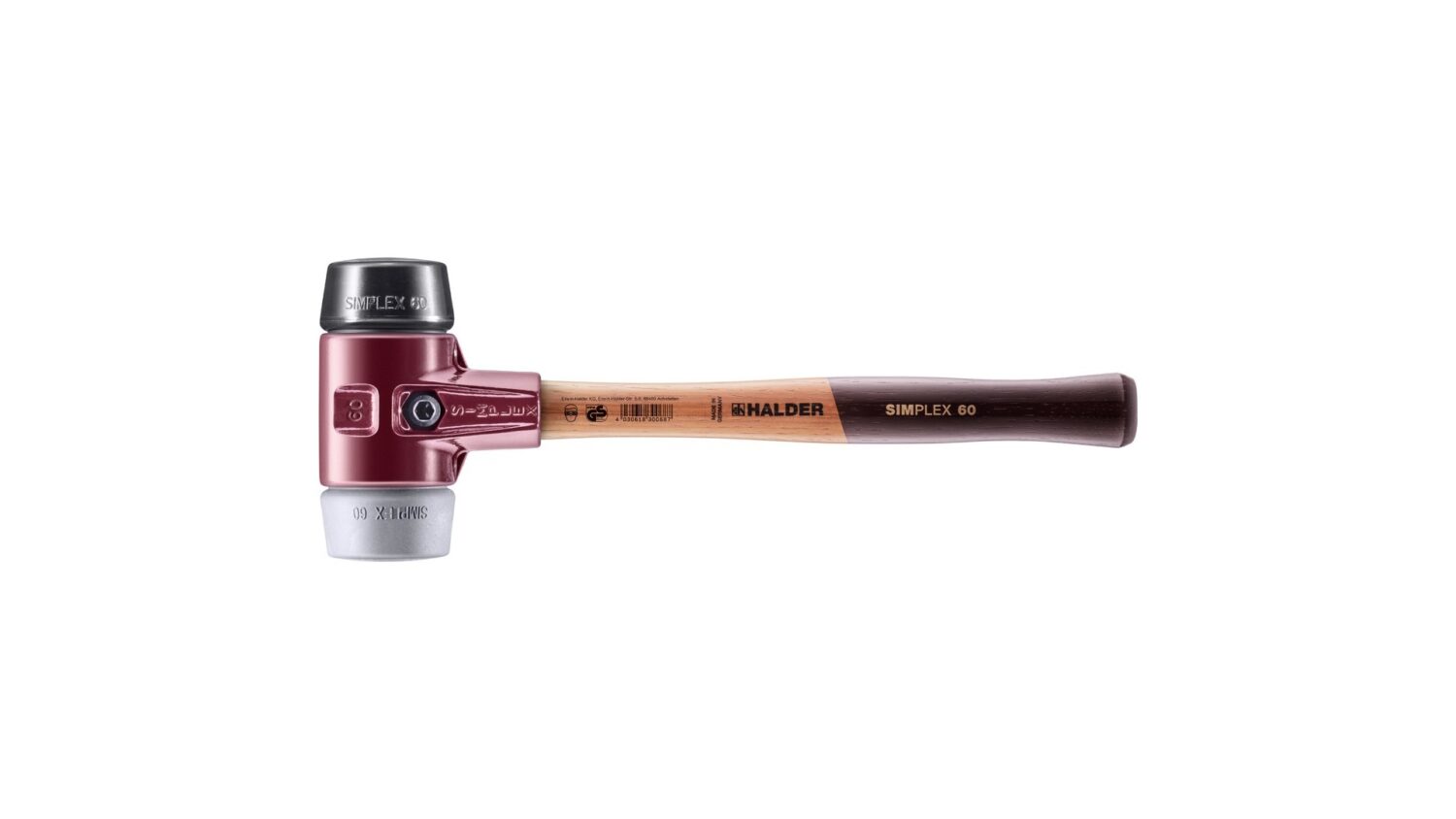 SIMPLEX-Schonhammer, TPE-mid / Gummikomposition; mit Tempergussgehäuse und hochwertigem Holzstiel | D=60 mm | 3023.060