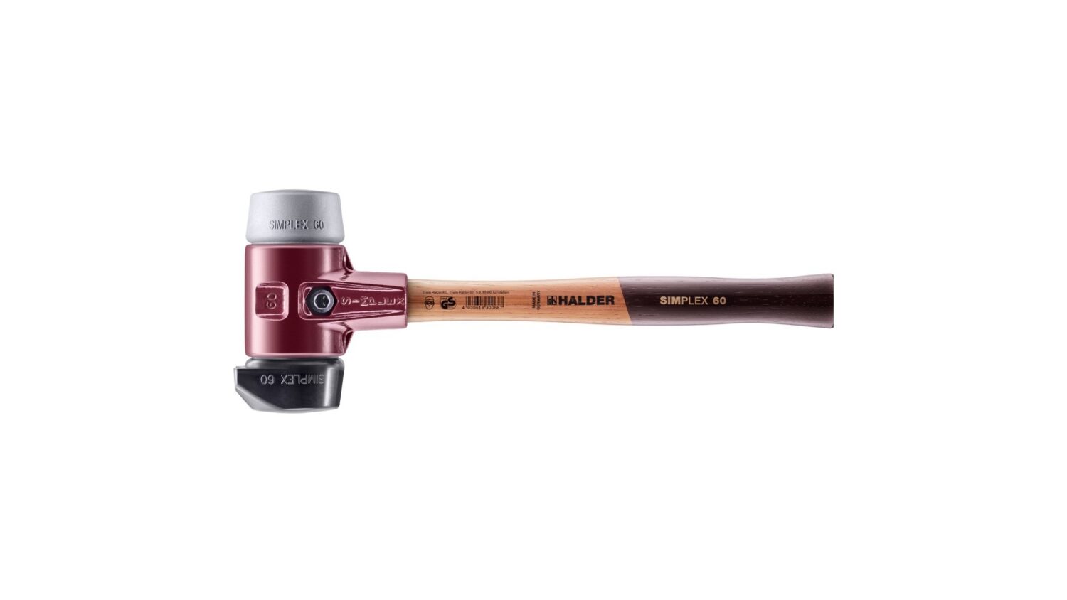 SIMPLEX-Schonhammer, Gummikomposition, mit Standfuß / TPE-mid; mit Tempergussgehäuse und hochwertigem Holzstiel | D=60 mm | 3023.260