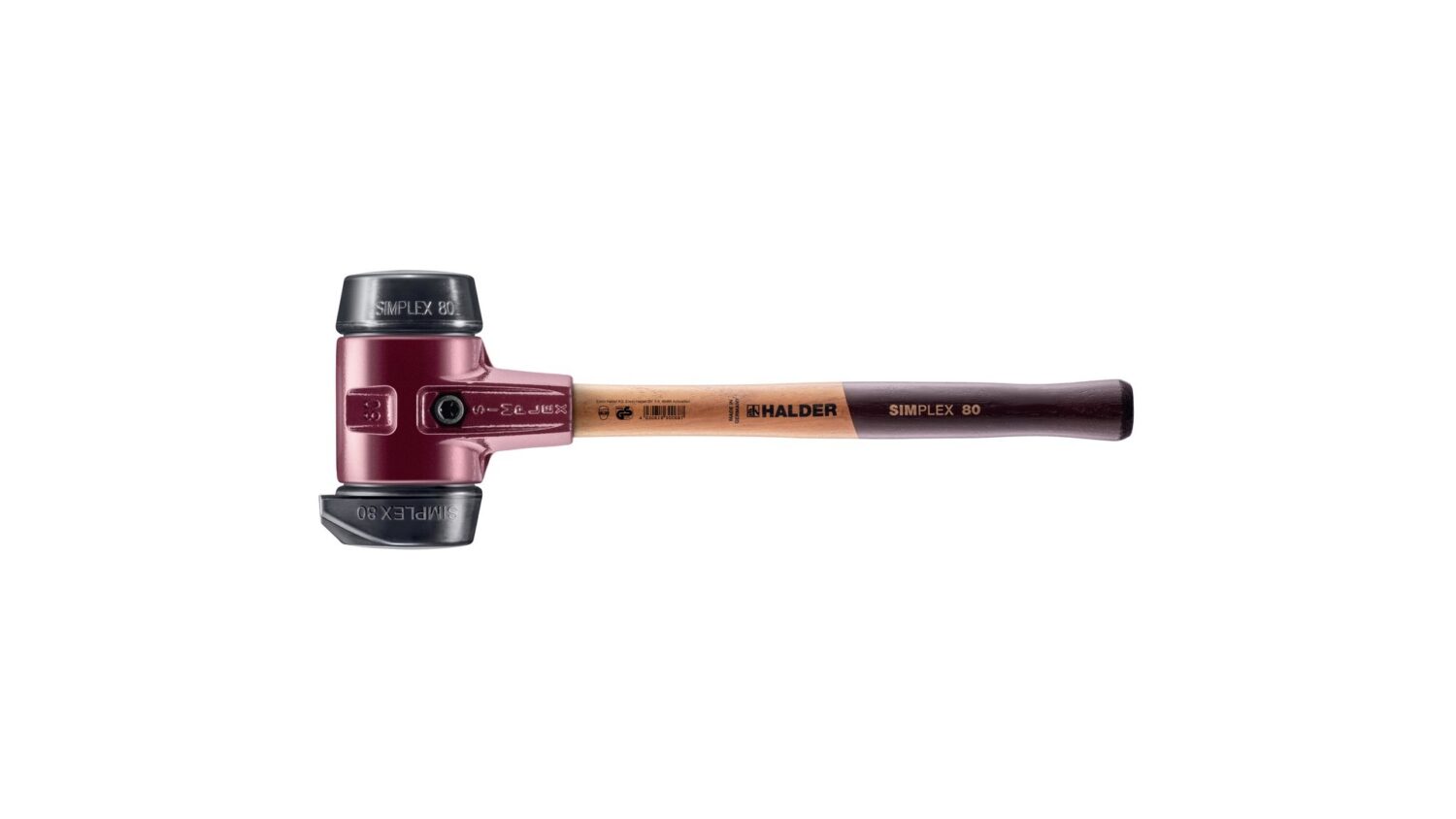 SIMPLEX-Schonhammer, Gummikomposition, mit Standfuß; mit Tempergussgehäuse und hochwertigem Holzstiel | D=80 mm | 3022.280