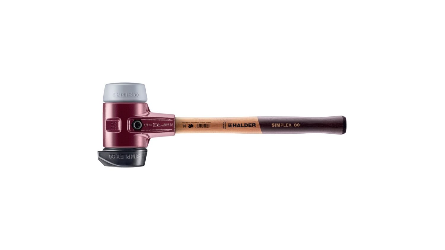 SIMPLEX-Schonhammer, Gummikomposition, mit Standfuß / TPE-mid; mit Tempergussgehäuse und hochwertigem Holzstiel | D=80 mm | 3023.280