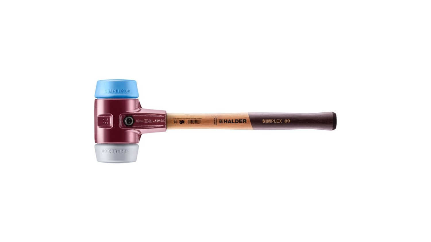 SIMPLEX-Schonhammer, TPE-soft / TPE-mid; mit Tempergussgehäuse und hochwertigem Holzstiel | D=80 mm | 3013.080