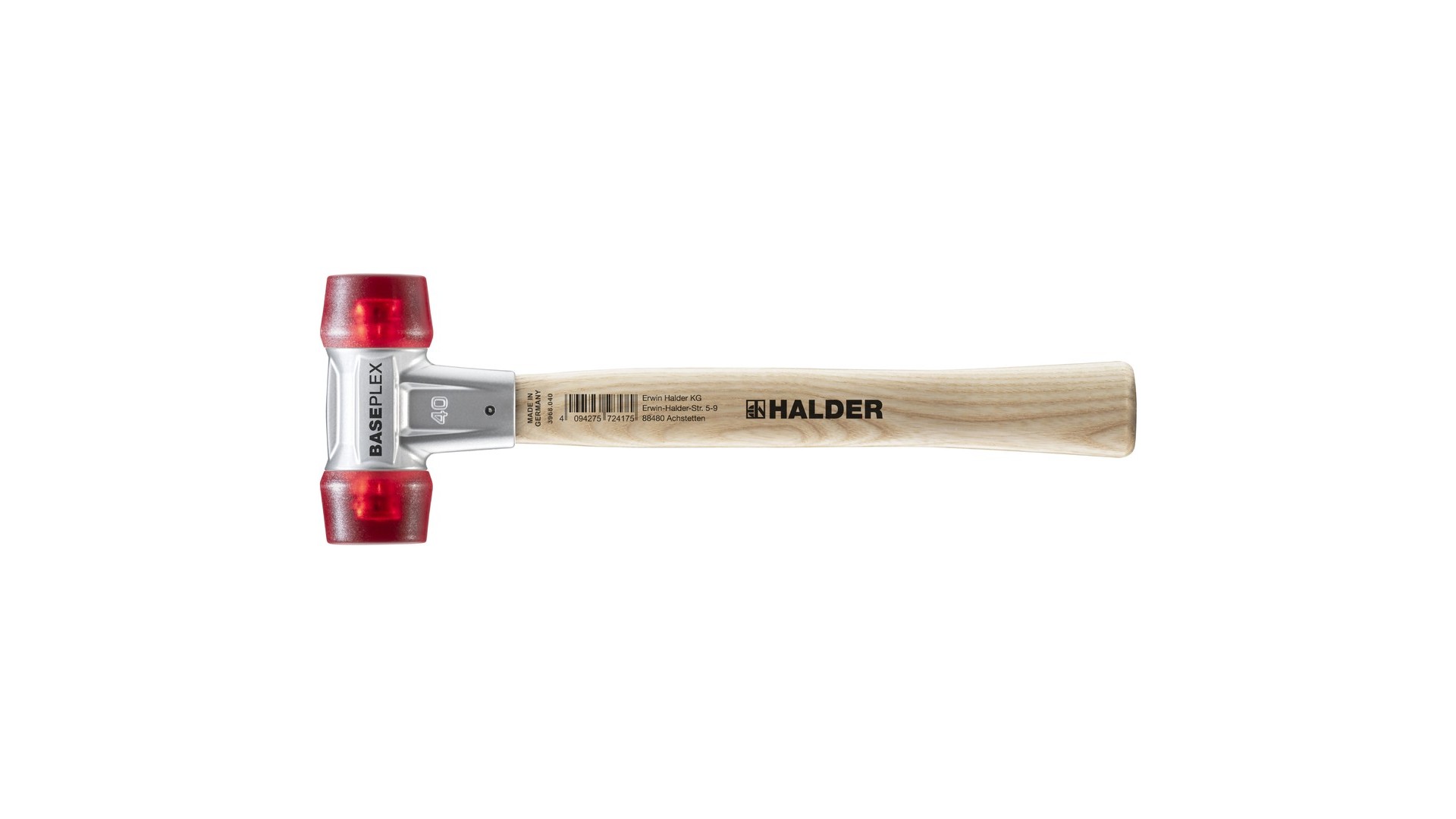 BASEPLEX-Schonhammer, Celluloseacetat / Celluloseacetat mit Zinkdruckguss-Gehäuse und Holzstiel | D=40 mm | 3906.040