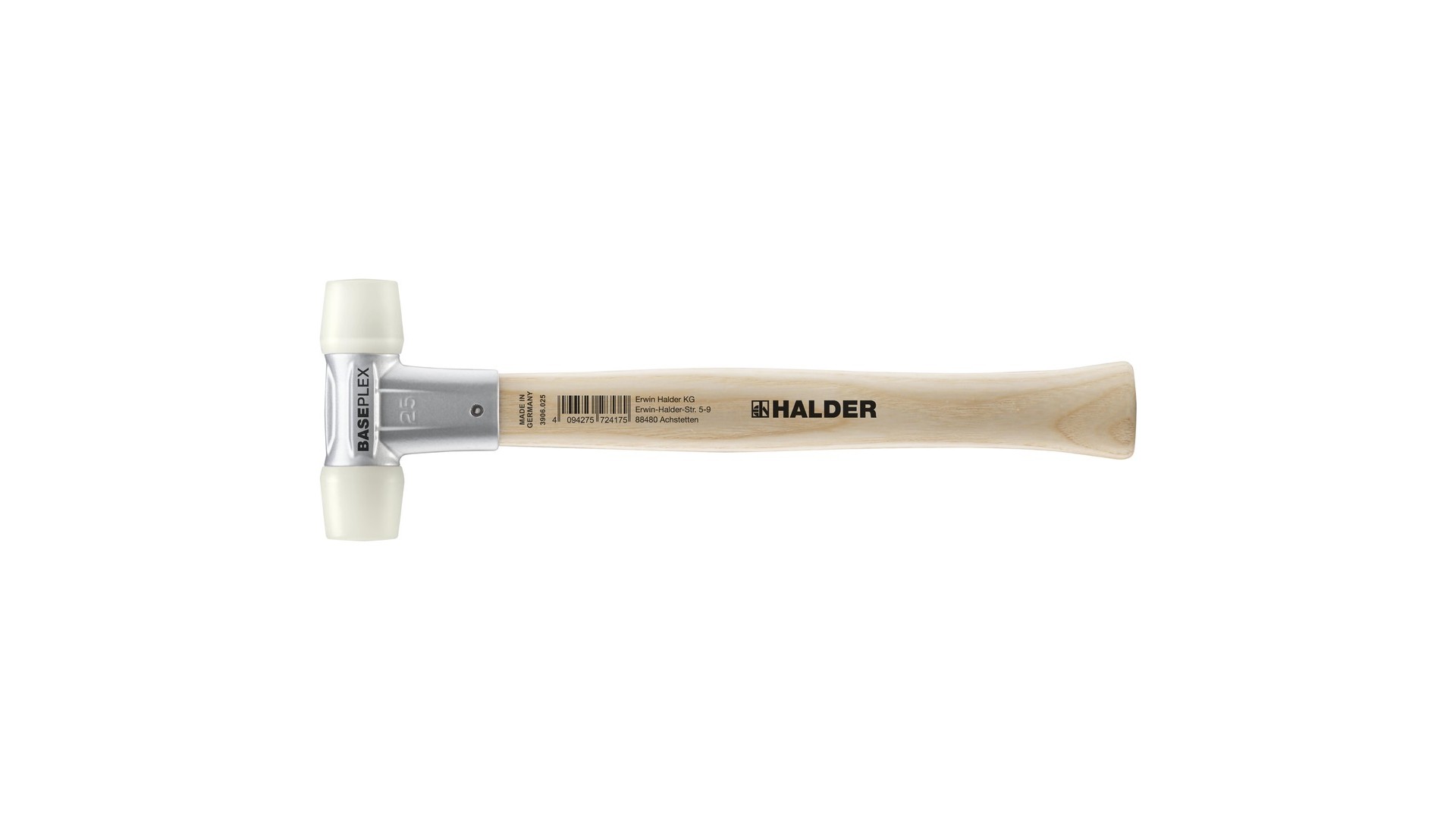 BASEPLEX-Schonhammer, Nylon / Nylon mit Zinkdruckguss-Gehäuse und Holzstiel | D=25 mm | 3908.025