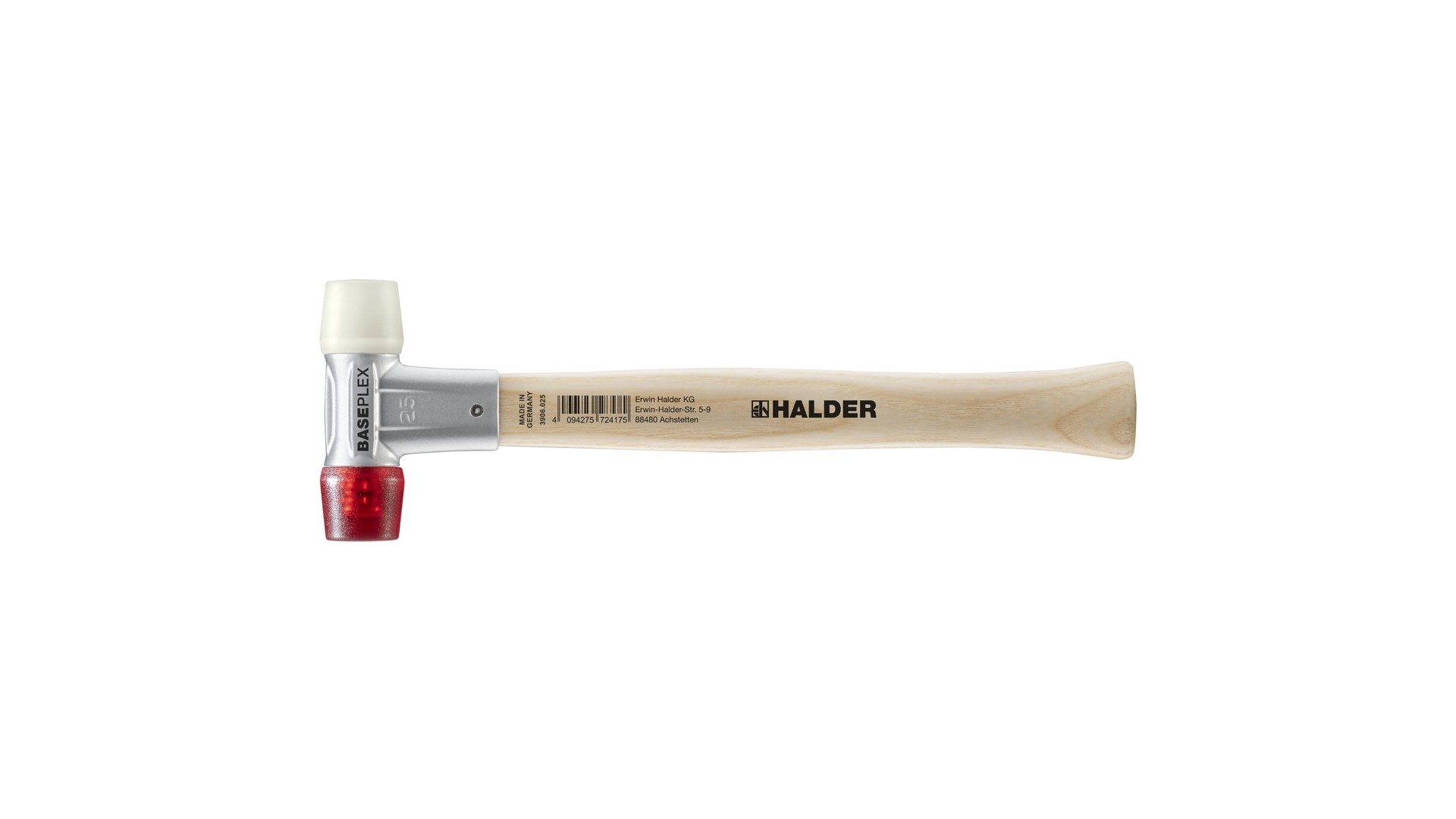 BASEPLEX-Schonhammer, Nylon / Celluloseacetat mit Zinkdruckguss-Gehäuse und Holzstiel | D=25 mm | 3968.025