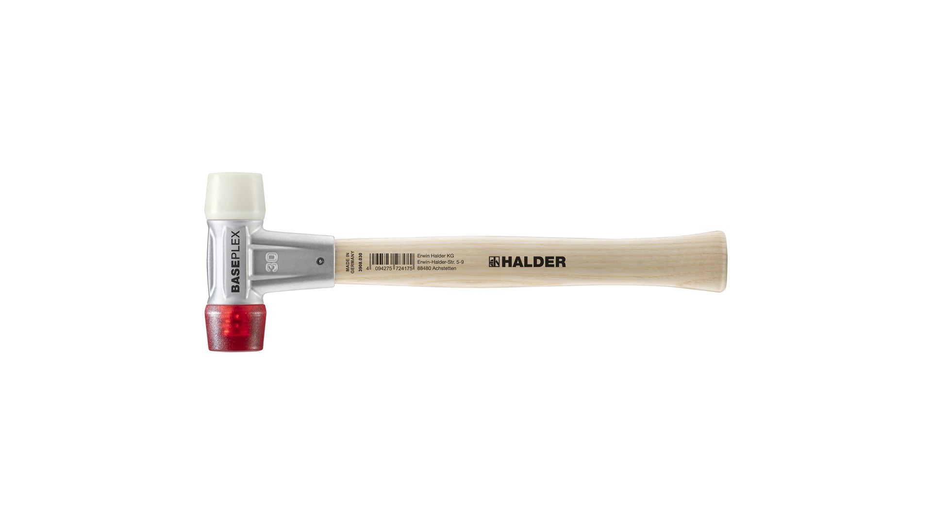 BASEPLEX-Schonhammer, Nylon / Celluloseacetat mit Zinkdruckguss-Gehäuse und Holzstiel | D=30 mm | 3968.030