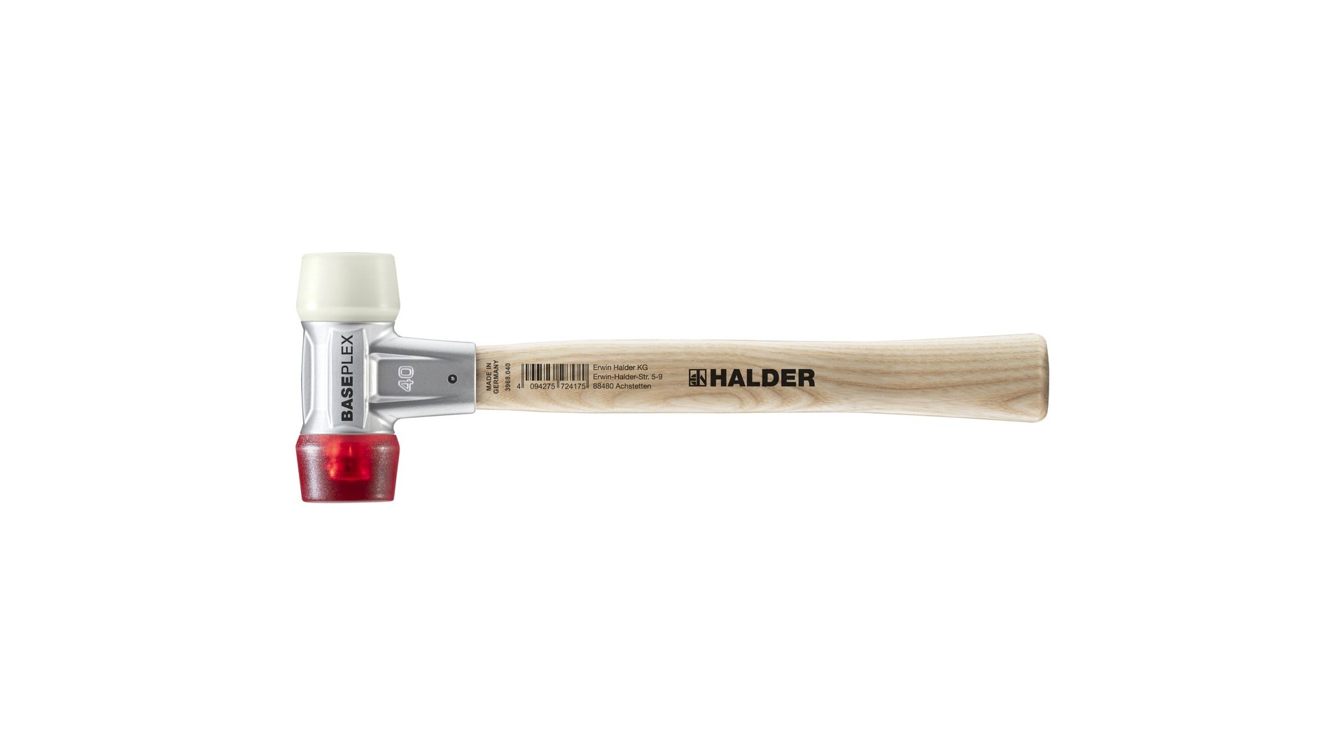 BASEPLEX-Schonhammer, Nylon / Celluloseacetat mit Zinkdruckguss-Gehäuse und Holzstiel | D=40 mm | 3968.040