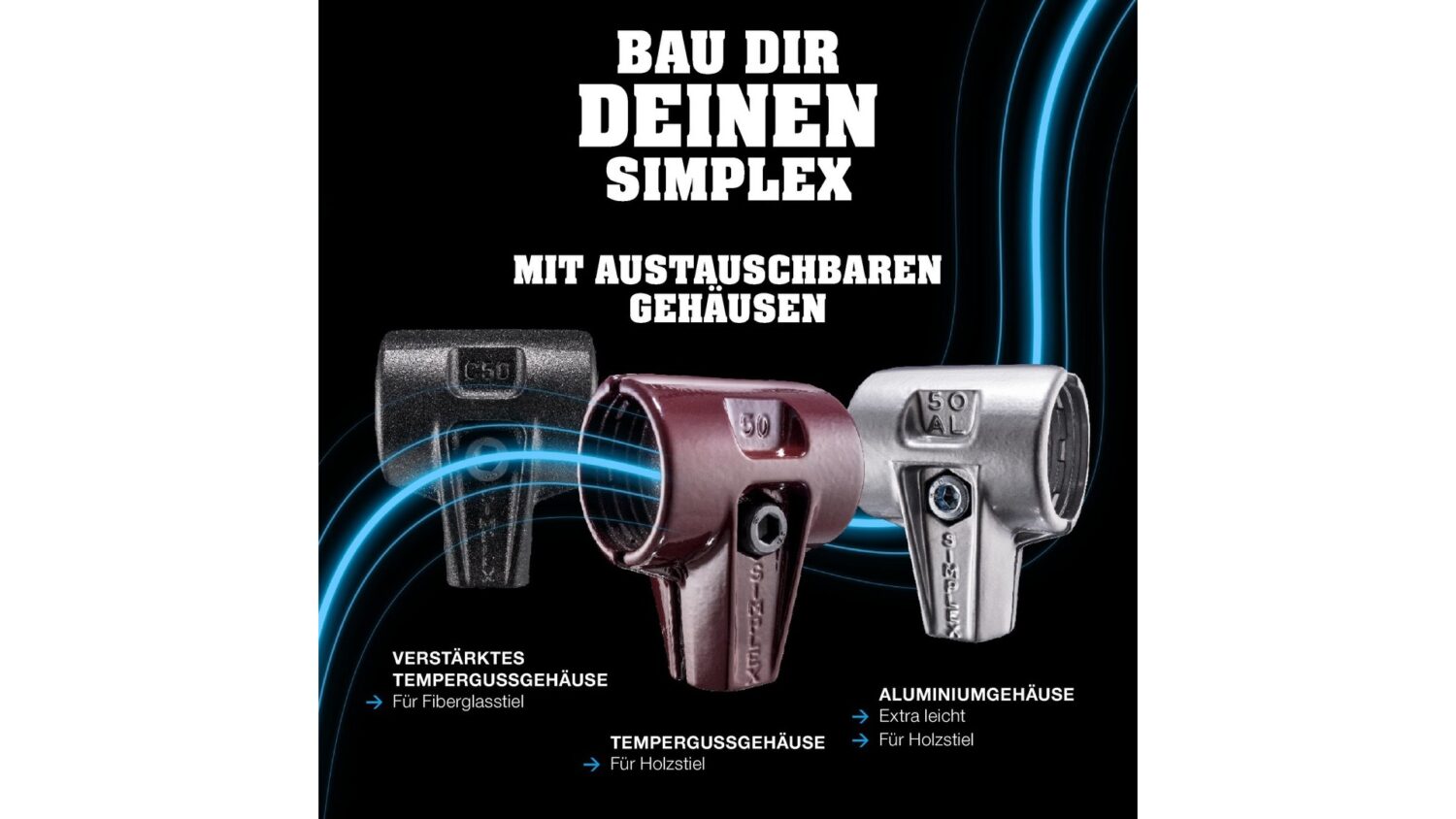 SIMPLEX-Schonhammer, TPE-mid / Nylon; mit verstärktem Tempergussgehäuse und Fiberglasstiel | D=50 mm | 3738.050 – Bild 5