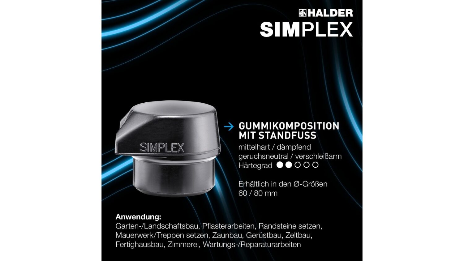 SIMPLEX-Schonhammer, Gummikomposition, mit Standfuß; mit Tempergussgehäuse und hochwertigem Holzstiel | D=60 mm | 3022.260 – Bild 7