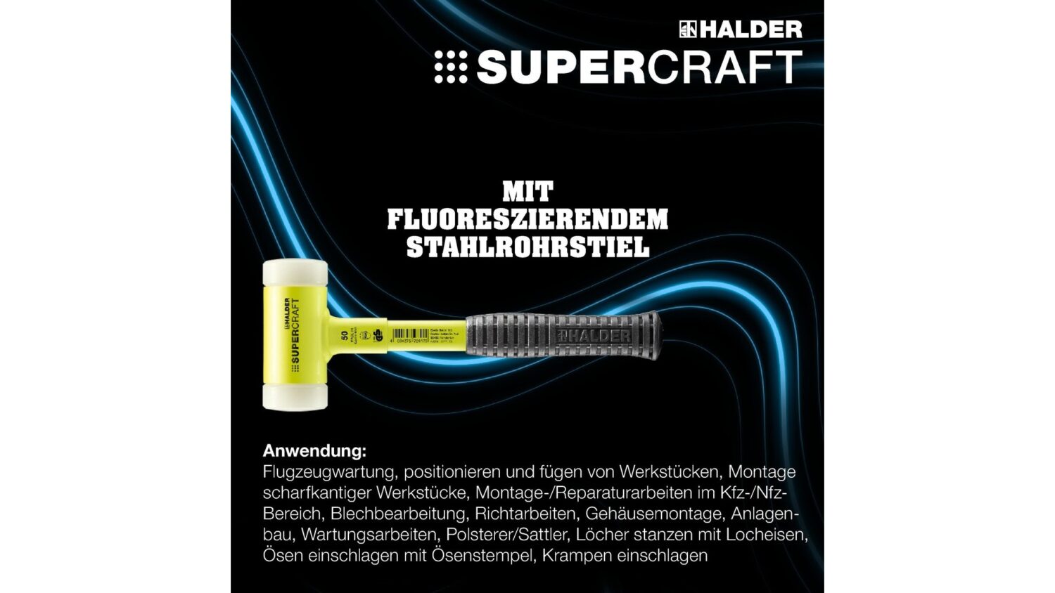 SUPERCRAFT-Schonhammer mit bruchsicherem Stahlrohrstiel, gelb-fluoreszierend beschichtet und ergonomisch geformtem, rutschsicherem Griff | D=50 mm | 3377.150 – Bild 2