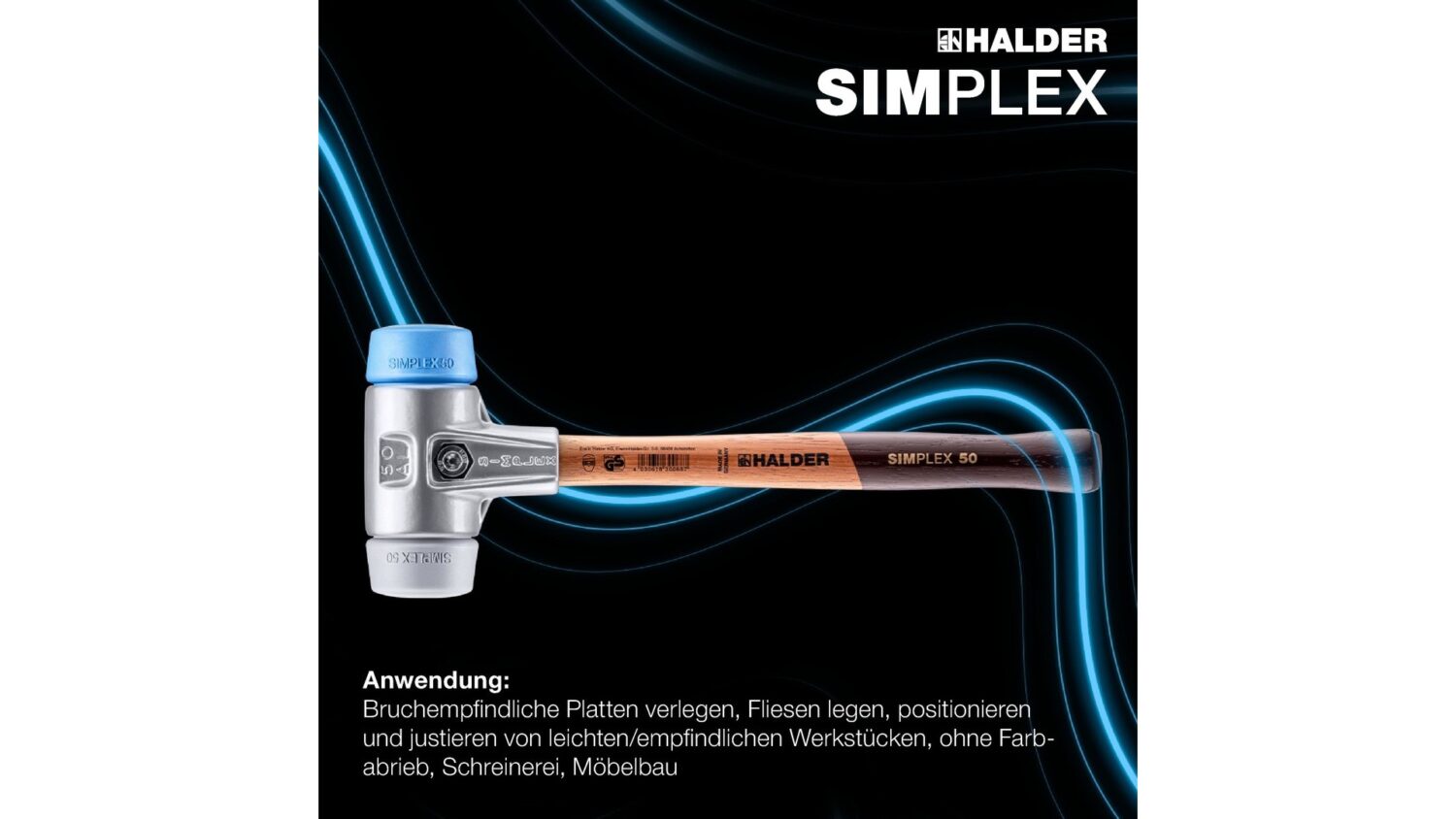 SIMPLEX-Schonhammer, TPE-soft / TPE-mid; mit Aluminiumgehäuse und hochwertigem Holzstiel | D=50 mm | 3113.050 – Bild 5