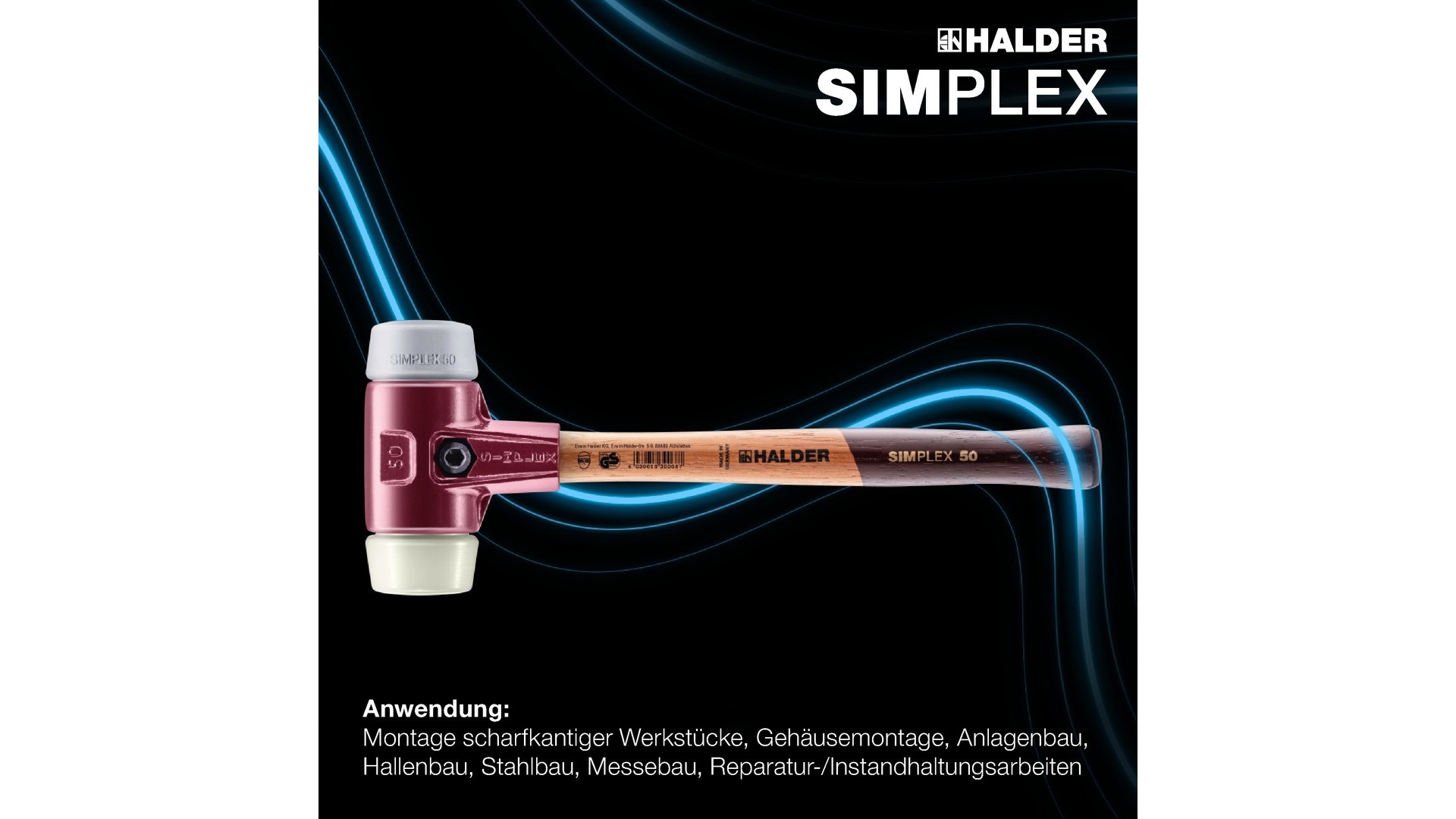 SIMPLEX-Schonhammer, TPE-mid / Nylon; mit Tempergussgehäuse und hochwertigem Holzstiel | D=40 mm | 3038.040 – Bild 5