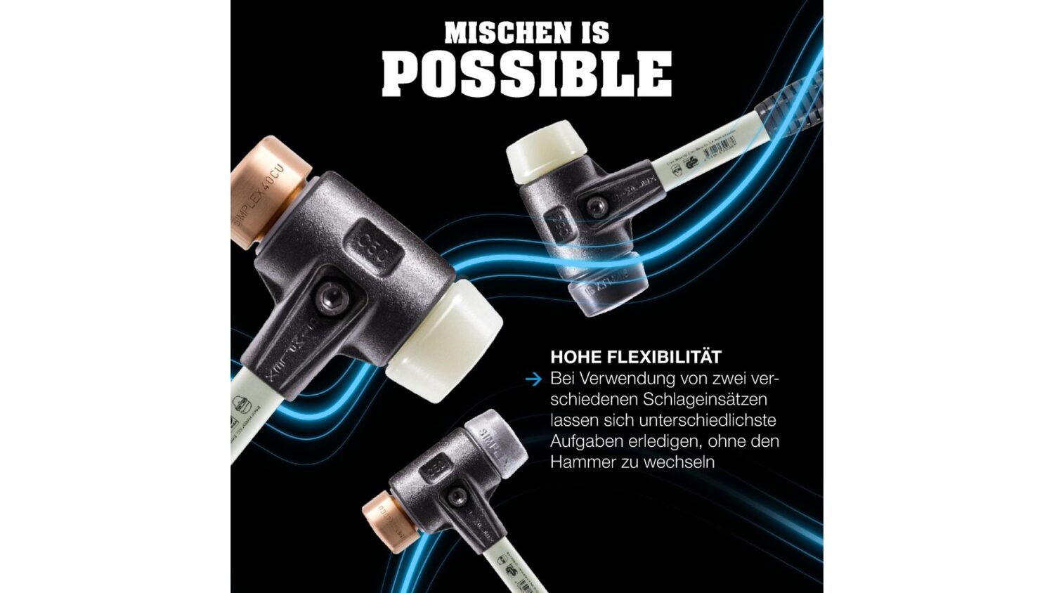 SIMPLEX-Schonhammer, TPE-mid / Nylon; mit verstärktem Tempergussgehäuse und Fiberglasstiel | D=50 mm | 3738.050 – Bild 3