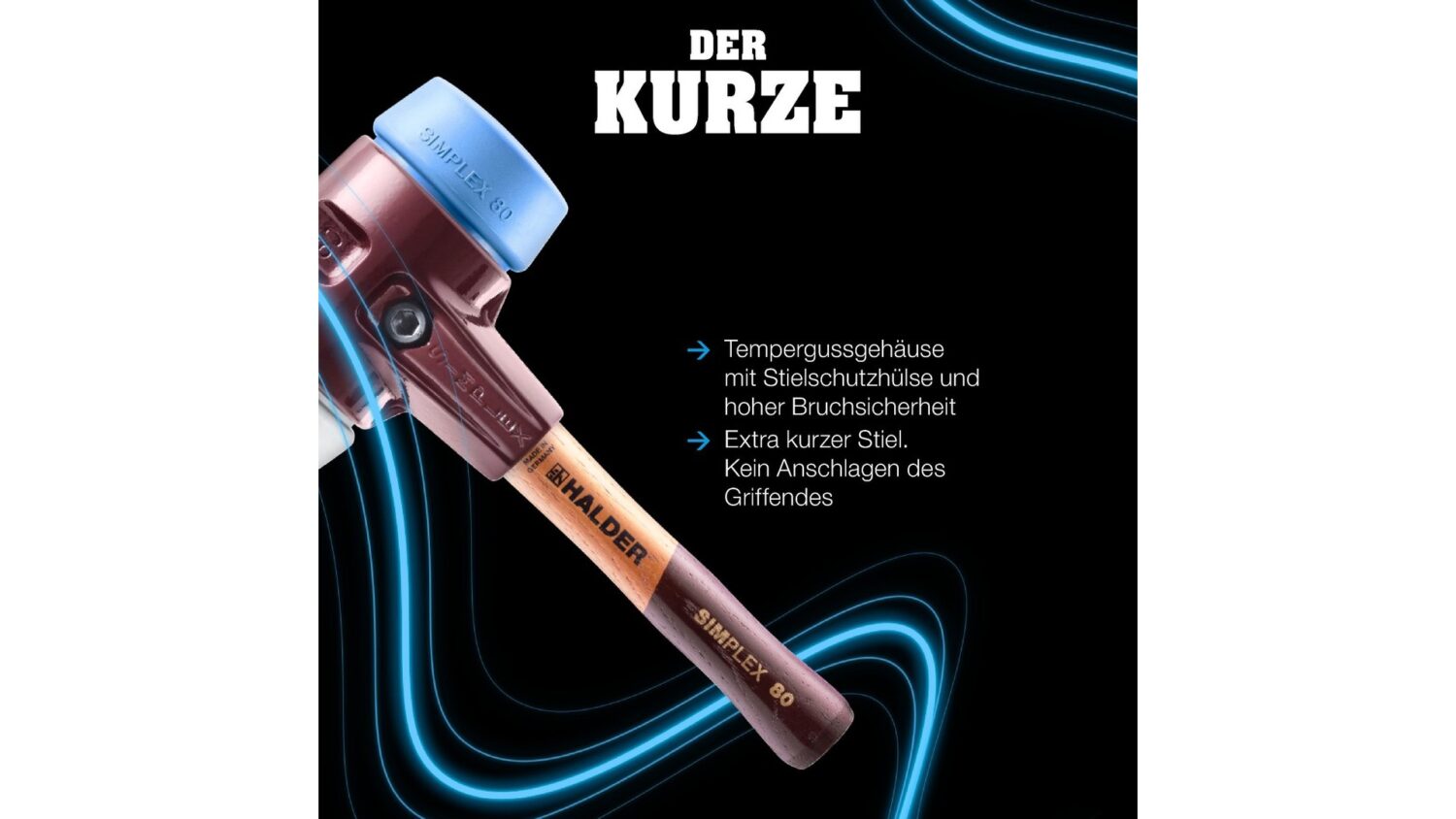SIMPLEX-Schonhammer, Gummikomposition / Superplastik; mit Tempergussgehäuse und hochwertigem extra kurzen Holzstiel | D=80 mm / Stielausführung=extra kurz | 3027.082 – Bild 6
