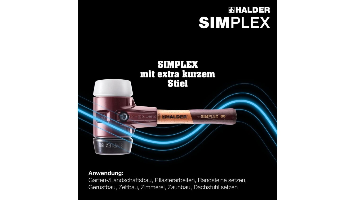 SIMPLEX-Schonhammer, Gummikomposition / Superplastik; mit Tempergussgehäuse und hochwertigem extra kurzen Holzstiel | D=80 mm / Stielausführung=extra kurz | 3027.082 – Bild 5