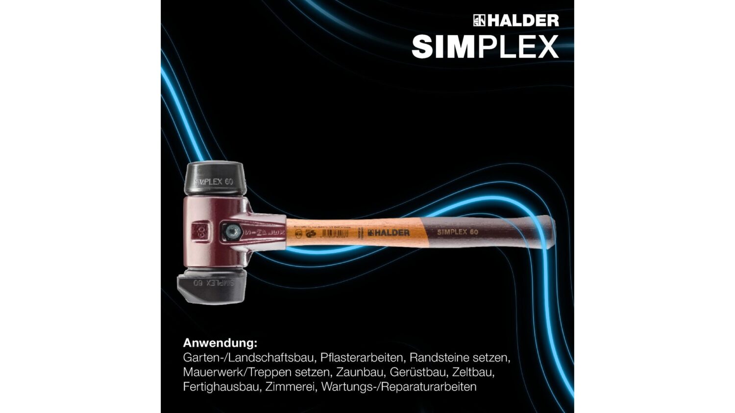 SIMPLEX-Schonhammer, Gummikomposition, mit Standfuß; mit Tempergussgehäuse und hochwertigem Holzstiel | D=60 mm | 3022.260 – Bild 5